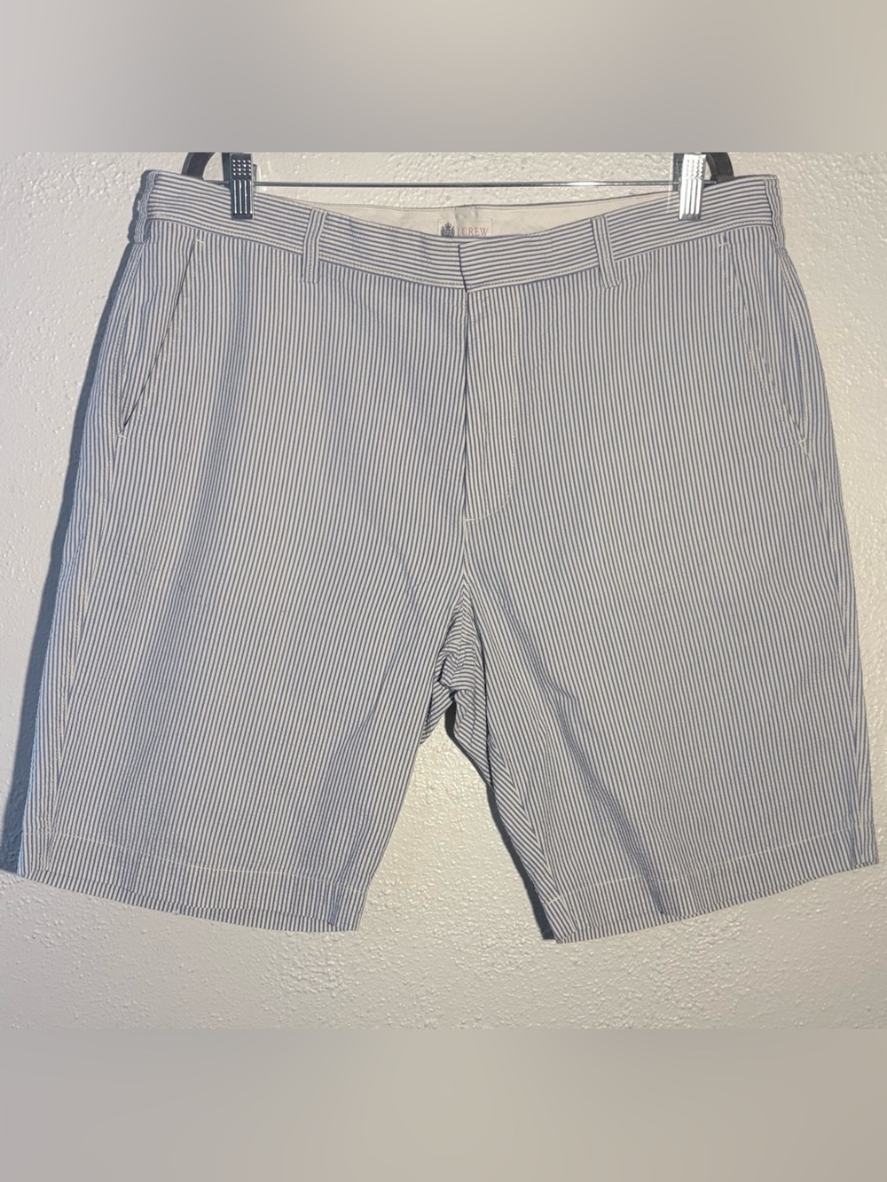 J. Crew Flat Front Blue Striped Chino Shorts Men's 38 100% Cotton